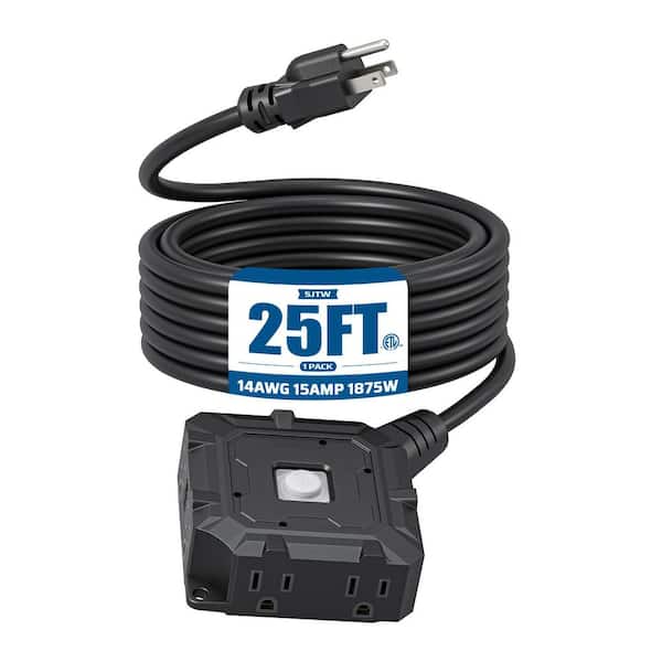 25 ft. 14AWG SJTW / 6, Outdoor Heavy Duty Extension Cord 6-Outlet with On/Off Switch and Waterproof Silicone Cover Black