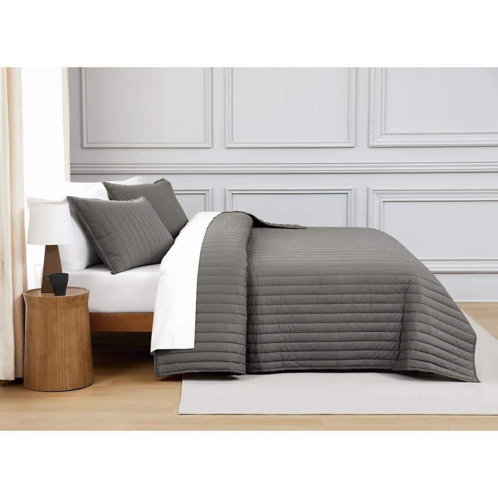 Gray King Cotton Percale Quilt Set with Shams