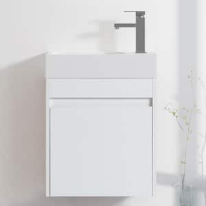 SEM 18.1 in. W x 10.2 in. D x 22.8 in. H Floating Small Bath Vanity in White with Concealed Handle and Ceramic Sink Top