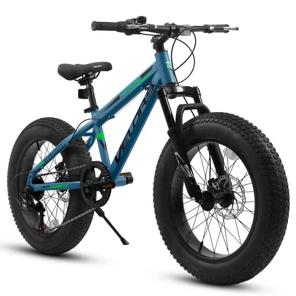 Tenleaf 20 in. Fat Tire Bike Adult 7 Speed Mountain Dual Disc Bike with High Carbon Steel Frame Front Suspension Blue