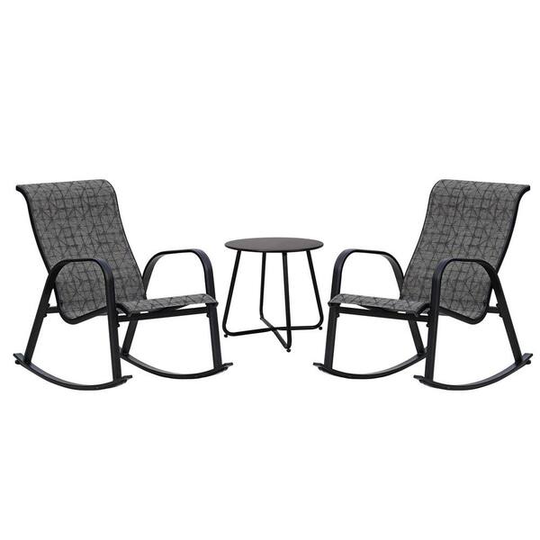 Wildaven Black and White Plaid 3Piece Metal Outdoor Bistro Set Rocking