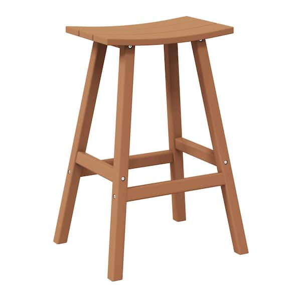 WESTIN OUTDOOR Franklin Teak 29 in. Poly HDPE Fade Resistant Outdoor Patio Saddle Seat Pub Height Bar Stool