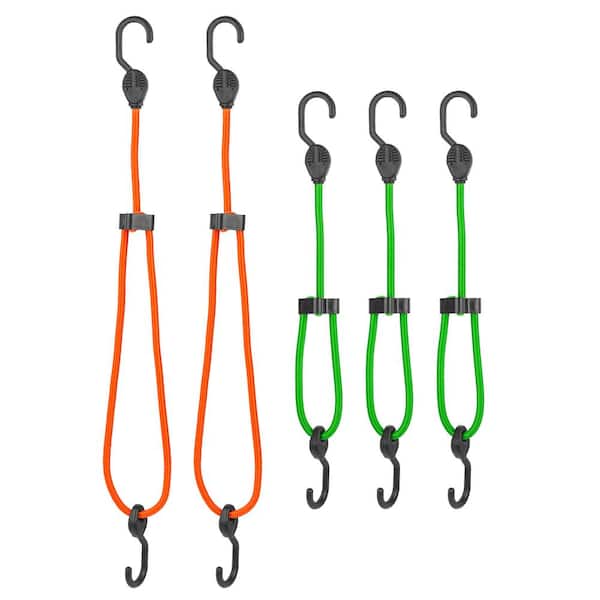 Super Strong, Adjustable Bungee Cord with Hooks Value Pack Assortment - 5 piece