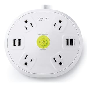 6 ft. 4-Outlet, 4-USB, Round Hub Surge Protector - White