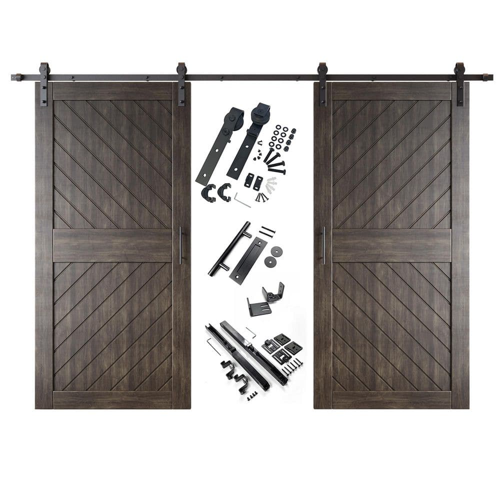 XT4 40 in. x 84 in. C-Panel Ebony Slanted Stripe Design Double Pine Wood Sliding Barn Door with Hardware Kit price history on PriceWatchPro