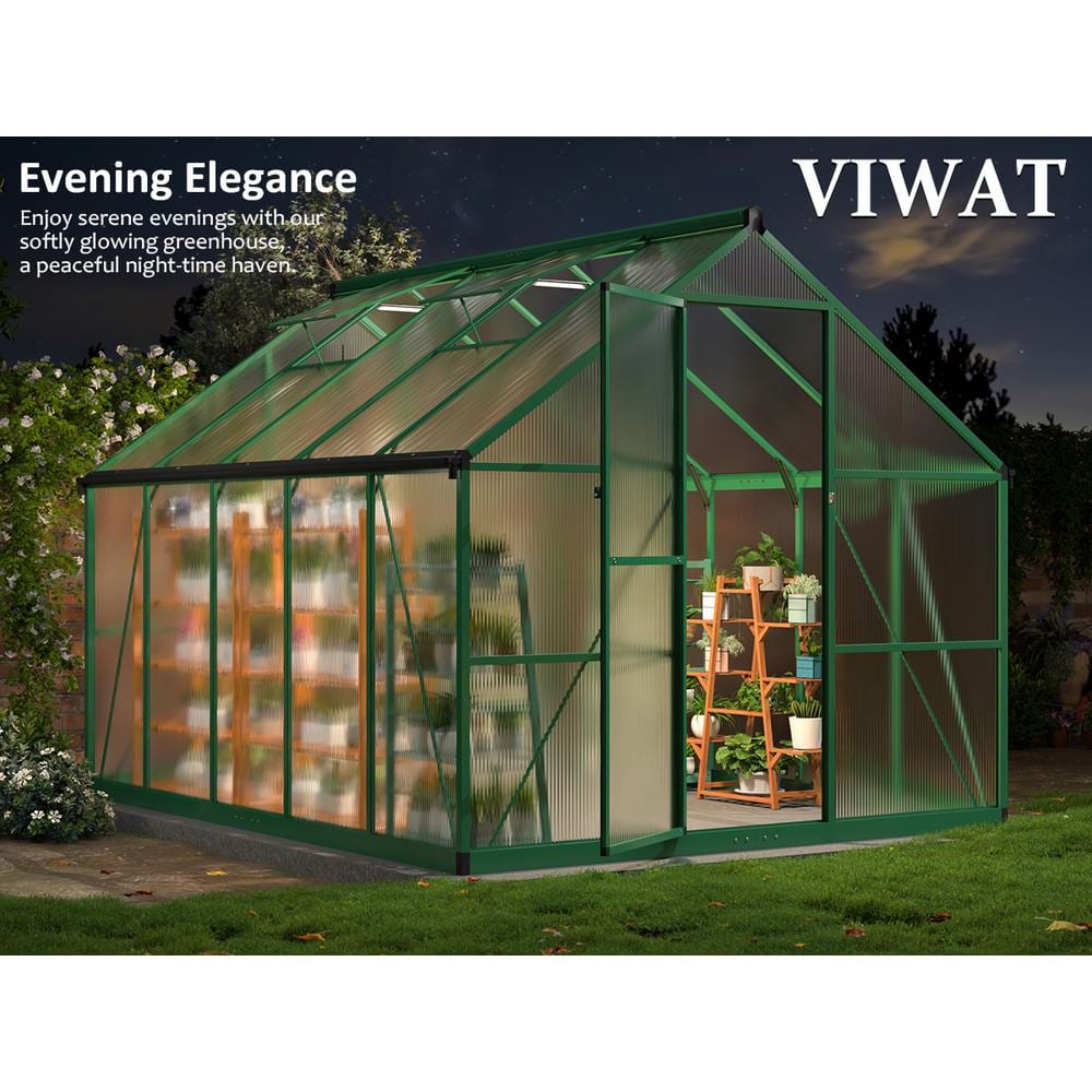 8x10 FT Green Polycarbonate Walk-In Greenhouse with Aluminum Frame
