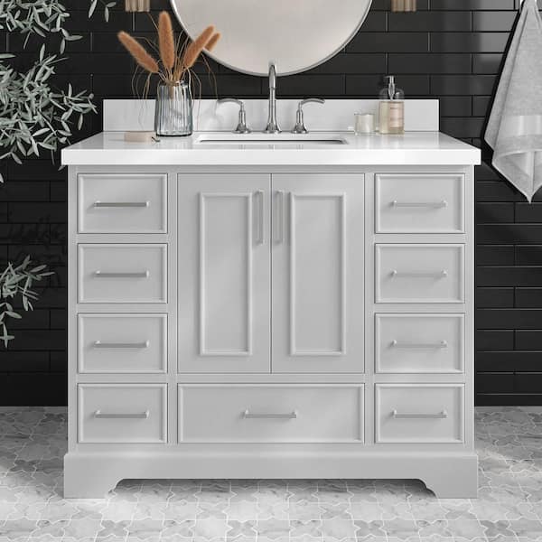 ARIEL Stafford 43 in. W x 22 in. D x 36 in. H Single Sink Freestanding Bath Vanity in Grey with Pure White Quartz Top