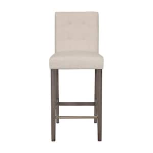 Leila 31 in Beige Full Back Wood Frame Cushioned Bar Height Stool with Fabric Seat