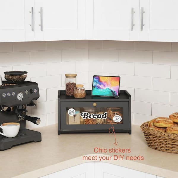 1-Piece Breathable Wooden Countertop Bread Storage Box with Ventilated Magnetic Door Organizer Small Farmhouse Set