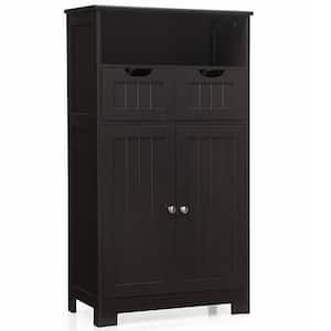 24 in. W x 12 in. D x 43 in. H Brown Bathroom Wooden Side Linen Cabinet with Open Shelves, 2 Drawers and 2 Doors