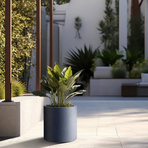Lightweight 13in. x 13in. Granite Gray Extra Large Tall Round Concrete Plant Pot/Planter for Indoor & Outdoor