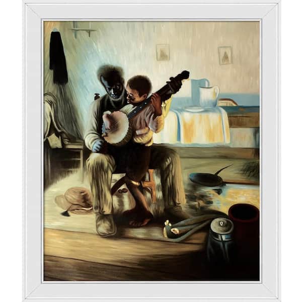 LA PASTICHE The Banjo Lesson by Henry Ossawa Tanner Galerie White Framed Typography Oil Painting Art Print 24 in. x 28 in.