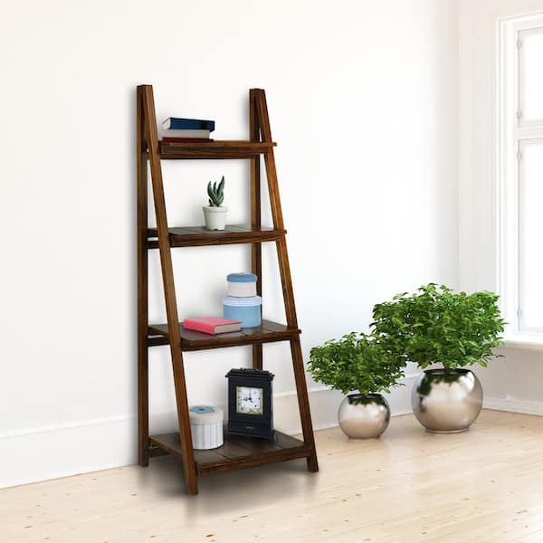 4-Tier Bookshelf X-Shape Bookcase Storage Display Ladder MDF Wood Brown 