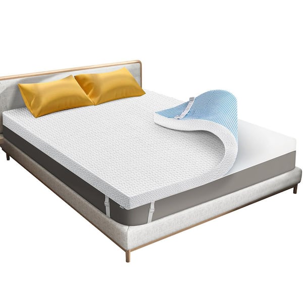 Valthie 3 in. Twin Gel Memory Foam Mattress Topper High Density Cooling Pad with Gray Removable & Washable Bamboo Cover