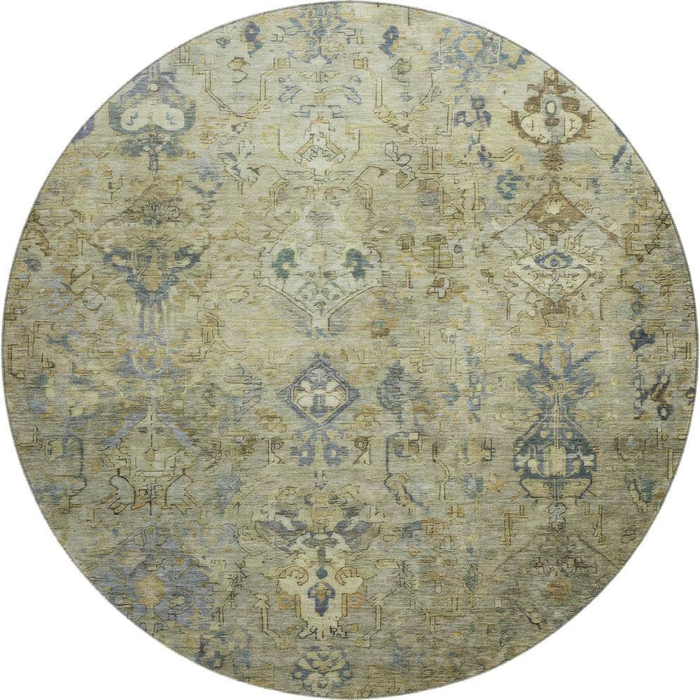 Mayfield Premium Machine Washable Abstract AMF2320 Green 8 ft. x 8 ft. Round Rug price history on PriceWatchPro