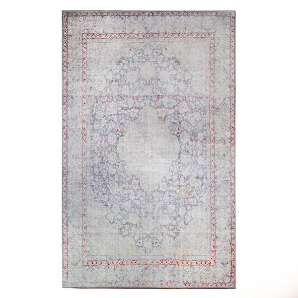 SUPERIOR Alma Cobalt Blue 5 ft. 7 in. x 8 ft. 9 in. Boho Floral Medallion Indoor Polyester Area Rug