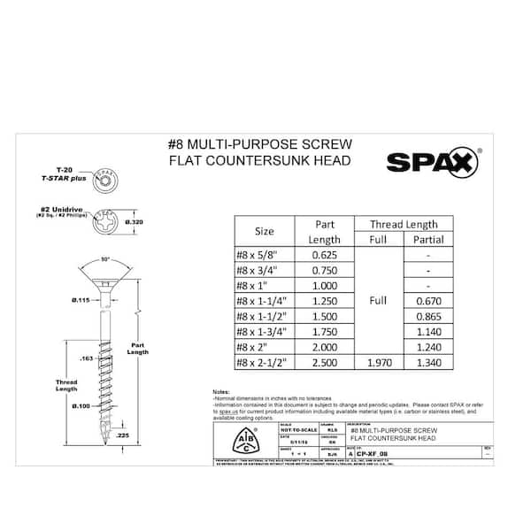 SPAX #8 x 1 in. Interior Flat Head Wood Screws Construction