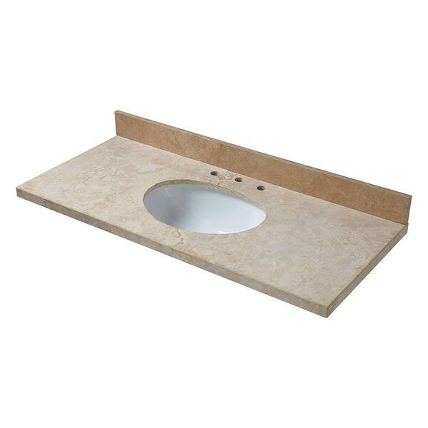 Pegasus 49 in. Travertine Vanity Top in Ivory Select with White Basin