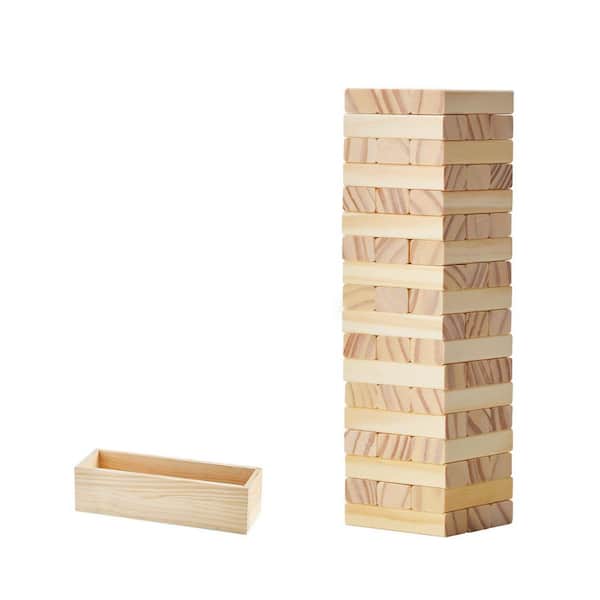 SKYSHALO Tumbling Timber Toy 54 Blocks Tumble Tower Blocks Game Pine Wood Tumbling Tower Game with Storage Crate