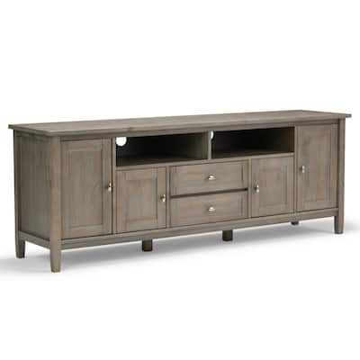 Warm Shaker Solid Wood 72 in. Wide Transitional TV Media Stand in Distressed Grey for TVs up to 80 in.