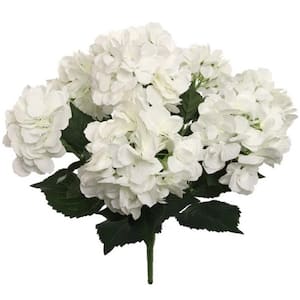 20 in. White Artificial Silk Hydrangea Centerpieces Bush 7 Realistic Head Home Decor Plant Arrangement, Set of 2