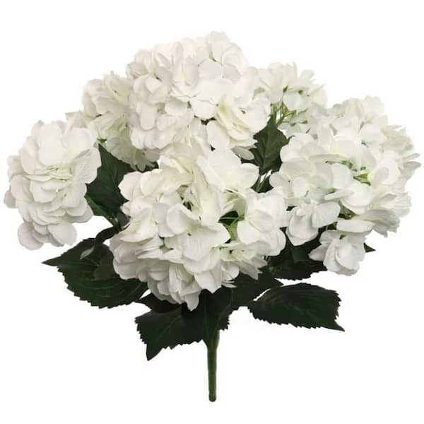 Larksilk 20 in. White Artificial Silk Hydrangea Centerpieces Bush 7 Realistic Head, Set of 2, Floral Home by Artificial Flowers