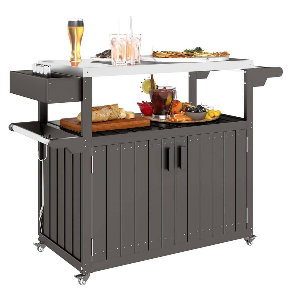 Stainless Steel Top Kitchen Island, HDPE Outdoor Bar Table, Outdoor Bar Car