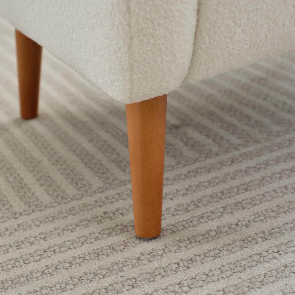 Beige Boucle Wingback Accent Chair with Wood Legs