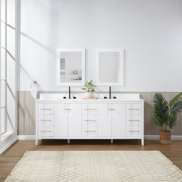 Florence 84 in. x W x 22 in. D x 35 in. H Double Sink Bath Vanity in White with Solid White Quartz Top