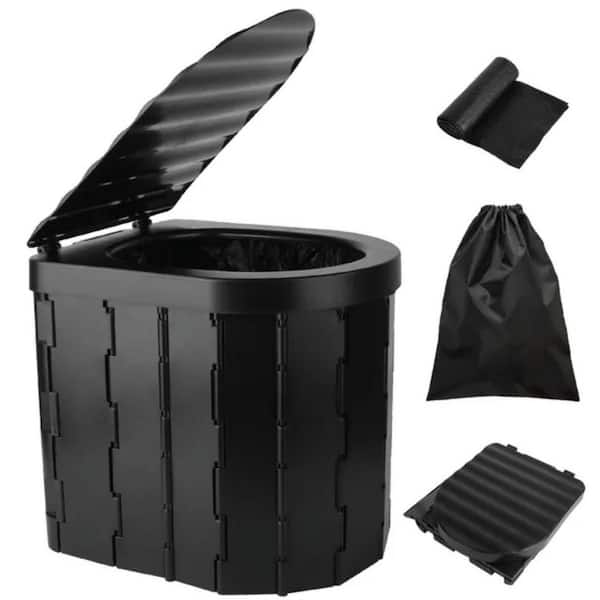 Black Plastic Garden Stool FoldableToilet Portable Porta Potty for Car Travel Camping Hiking 1-Pack 11.02x12.91x11.81in.