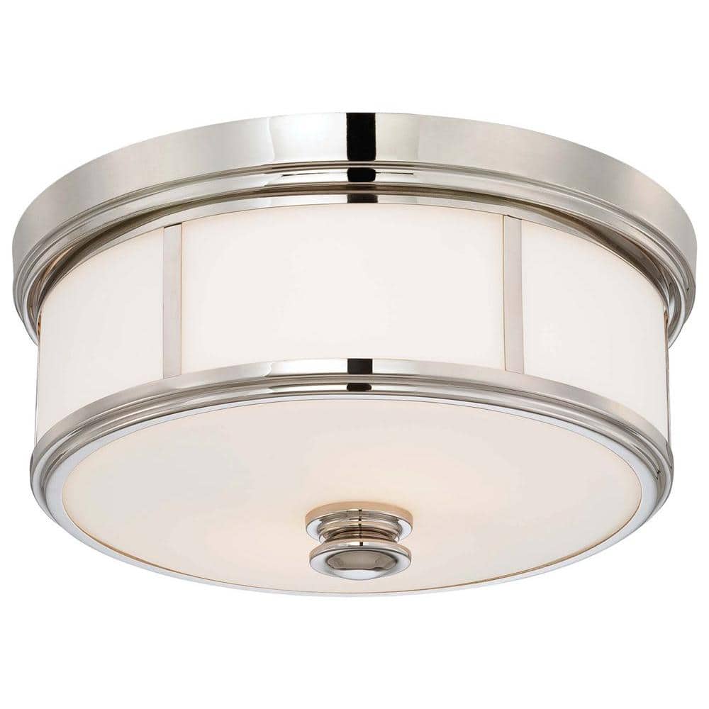 Polished Nickel 2-Light Flush Mount with Etched Opal Glass