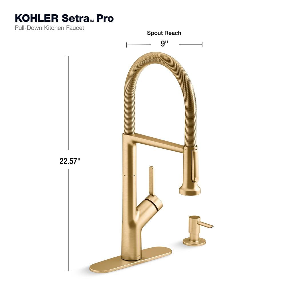 Vibrant Brushed Moderne Brass Single-Handle Kitchen Faucet with Soap Dispenser