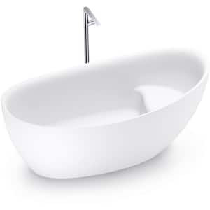 67 in. x 33.46 in. Soaking Bathtub with Center Drain in White/Solid Surface Stone