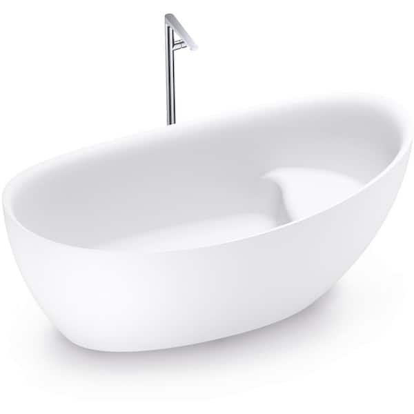 MYCASS 67 in. x 33.46 in. Soaking Bathtub with Center Drain in White/Solid Surface Stone