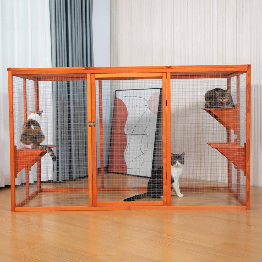 COZIWOW Outdoor Cat House, Wood Cat Catio with Sunshine