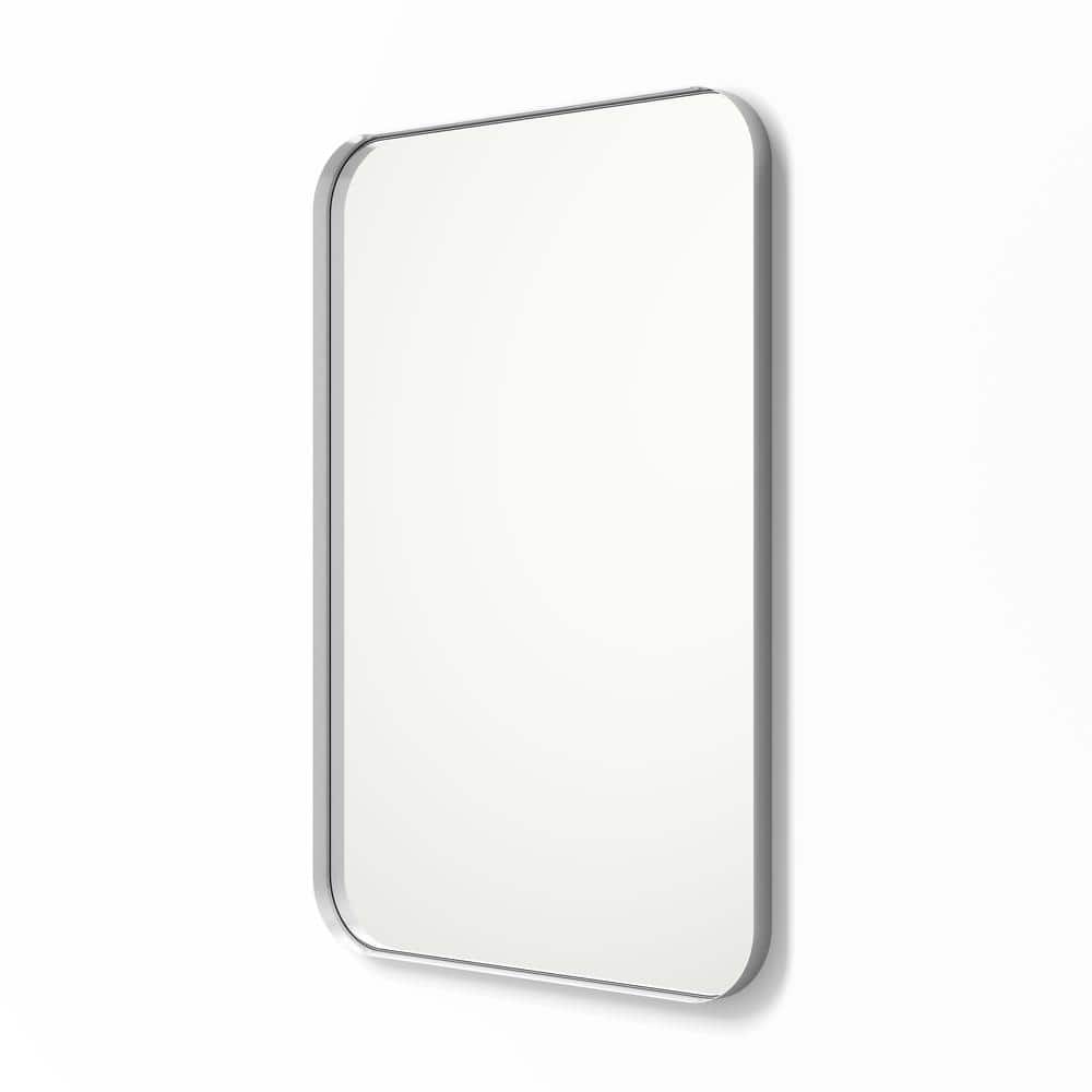 better bevel 24 in. x 36 in. Metal Framed Rounded Rectangle Bathroom Vanity  Mirror in Silver 20014 The Home Depot