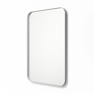 24 in. x 36 in. Metal Framed Rounded Rectangle Bathroom Vanity Mirror in Silver