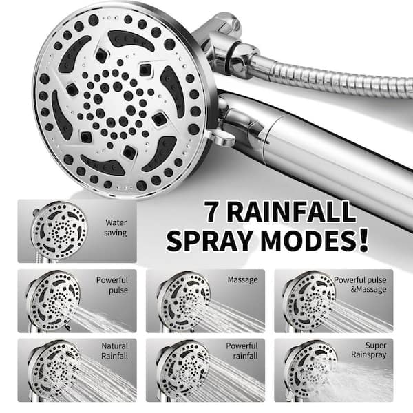 4.9 in. 7-Spray Wall Mount Handheld Shower Faucet with Valve 1.8 GPM Adjustable Filtered Shower Head in Chrome