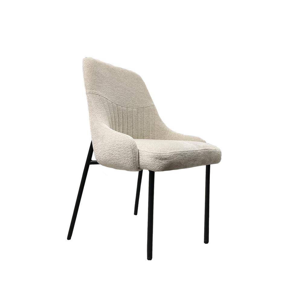 Beige Boucle Upholstered Metal Frame Side Chairs, Set of 2