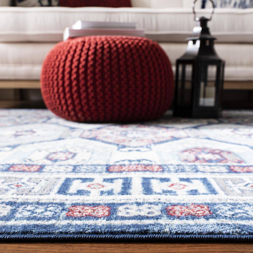 Palatial Blue & Grey Synthetic 80" Square Area Rug
