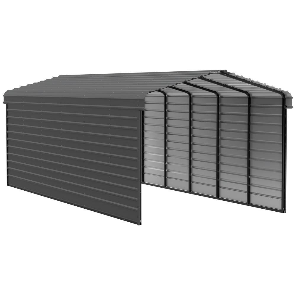 Charcoal Steel Peak Carport Kit with 2-Sided Enclosure