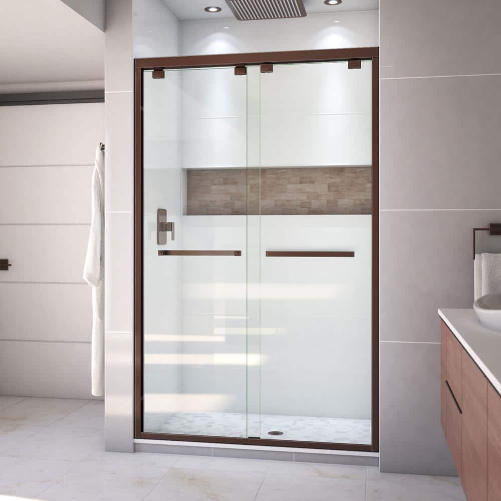 Encore 44-54" Frameless Clear Glass Sliding Shower Door with Oil Rubbed Bronze Finish