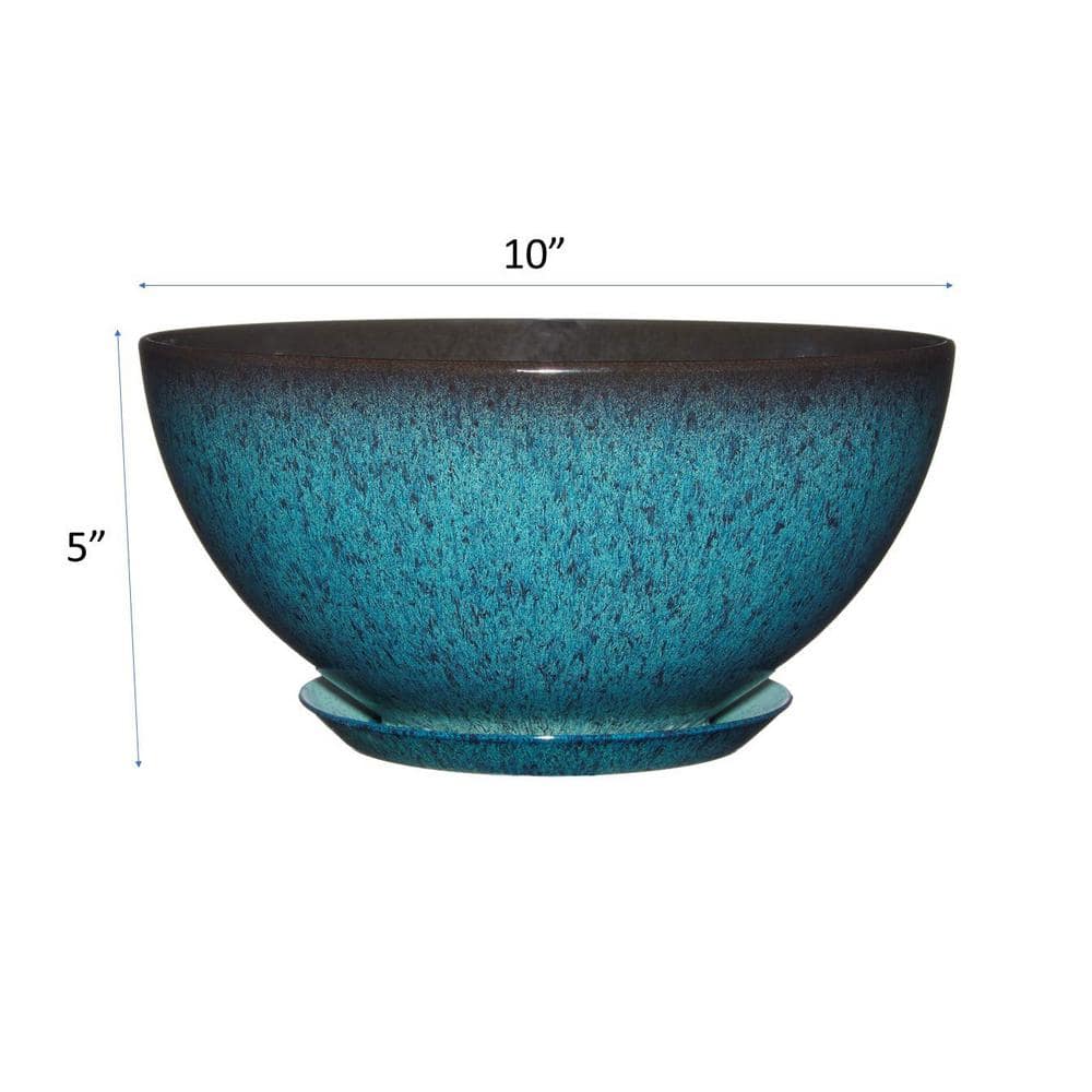 Indigo Speckle Resin 10" Oval Indoor/Outdoor Planter with Drainage