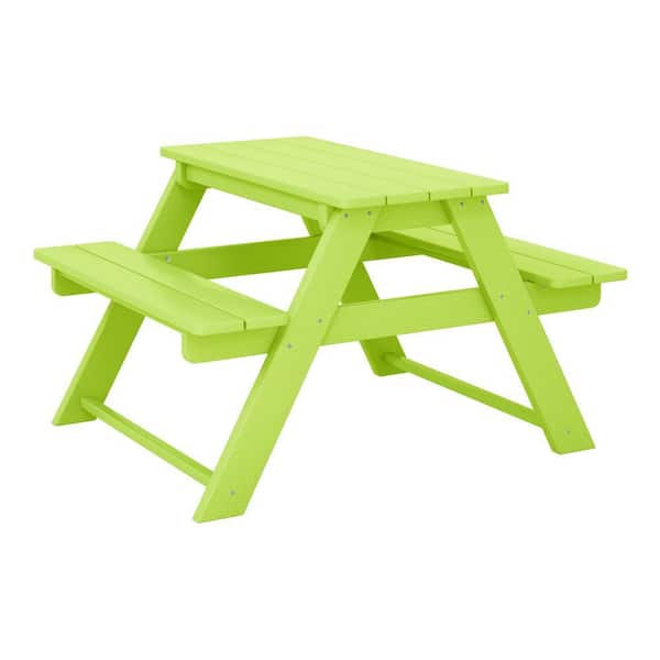 Children's Laguna Outdoor Patio All Weather Plastic 29.75 in. Rectangle Kids Picnic Play Table w/ Benches in Lime