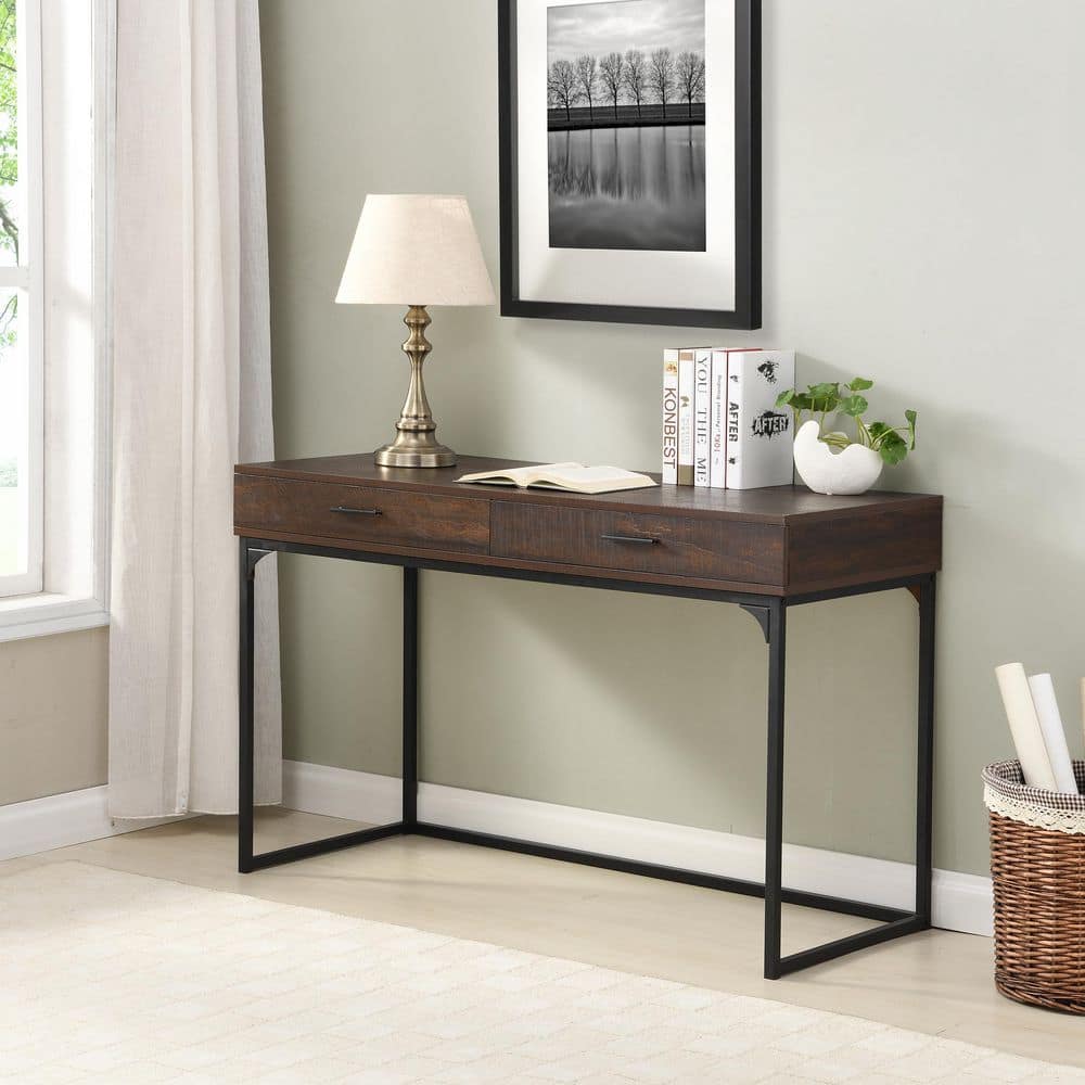 Elm and Black Wood Computer Desk with Drawers