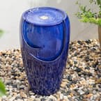 20.5 in. H Cobalt Blue Ceramic Outdoor Fountain with Pump and LED Light
