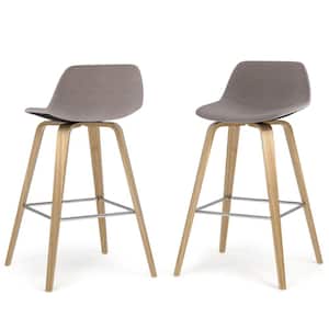 Randolph 26 in Mid Century Modern Bentwood Counter Height Stool (Set of 2) with Light Wood in Mocha Polyester linen