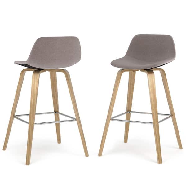 Simpli Home Randolph 26 in Mid Century Modern Bentwood Counter Height Stool (Set of 2) with Light Wood in Mocha Polyester linen