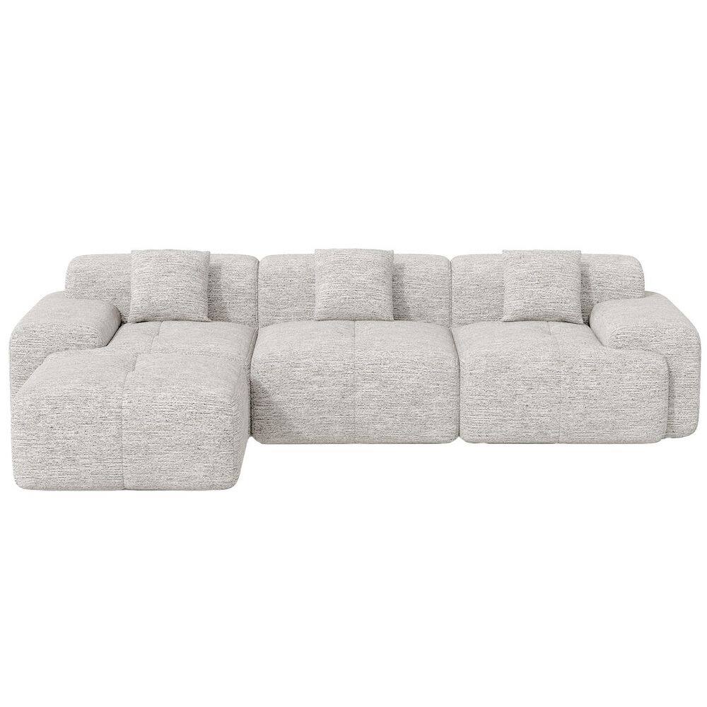 122 in. 4-piece Modern Chenille L-Shaped Modular Sectional Sofa with Ottoman and Two Small Pillows in. Beige