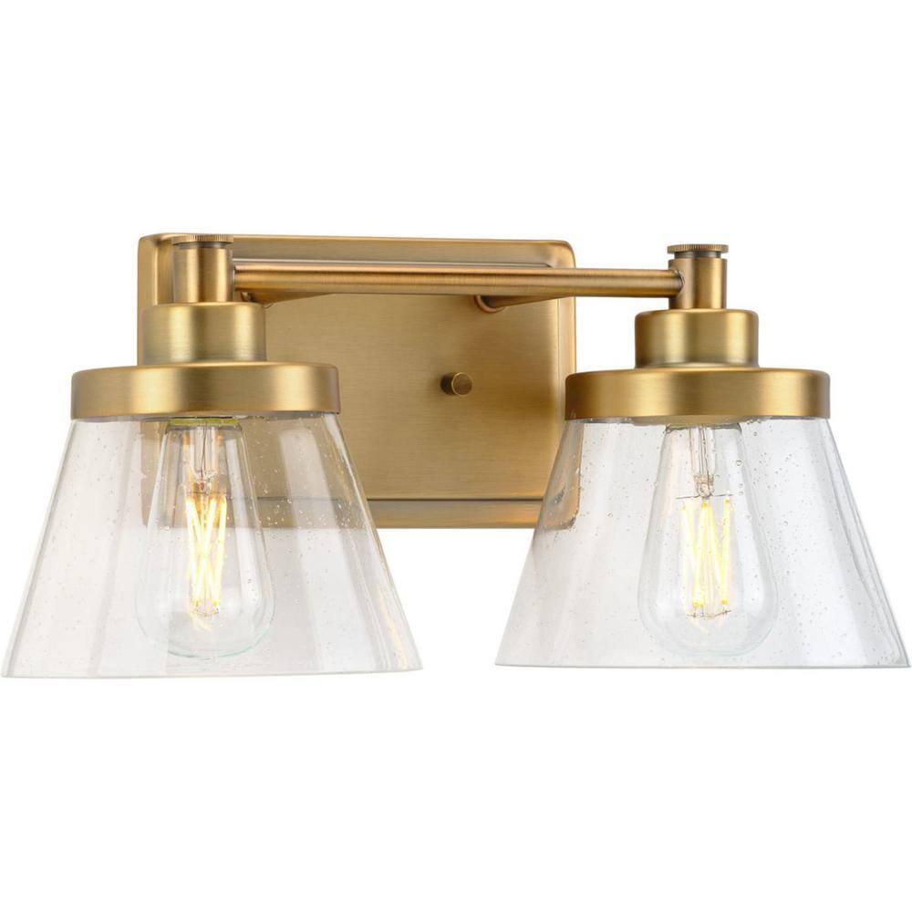 Hinton 2-Light Vintage Brass Bath Vanity with Clear Glass Shades